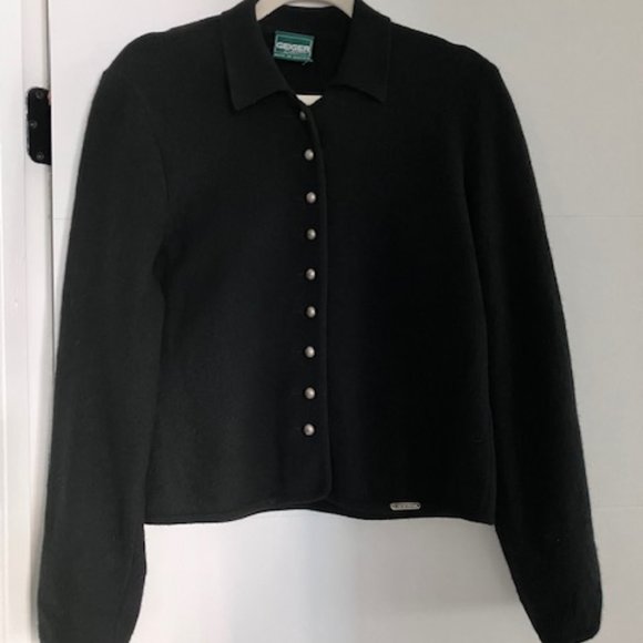 Geiger Black Boiled Wool Collared Cardigan Size 36 - Picture 1 of 6
